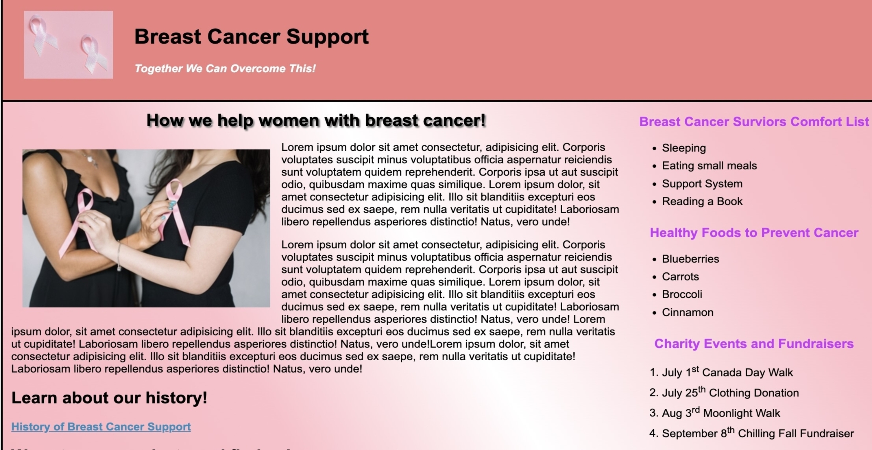 Breast Cancer Charity Webpage Image